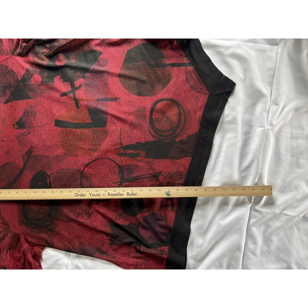 Jess & Jane‎ Shirt Womens 2X Red Black Abstract Print Long Sleeve Top Made USA - Picture 12 of 13